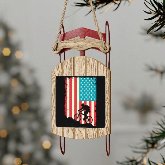 mountain biking american flag Sled Ornaments