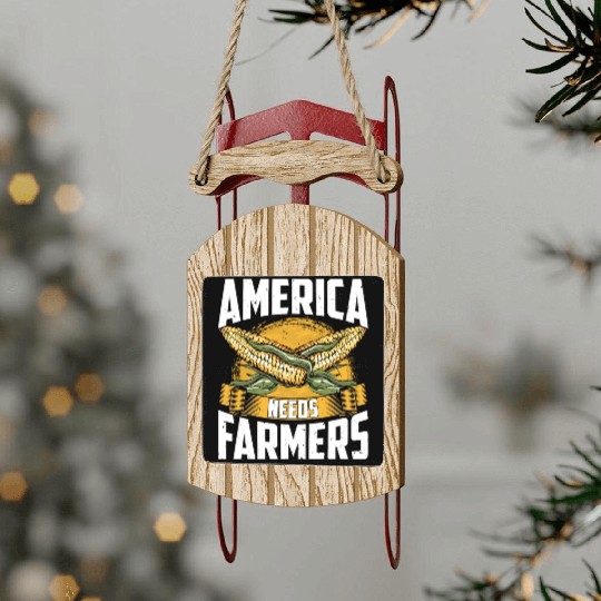 America Needs Farmers Funny Corn Farming Sled Ornaments
