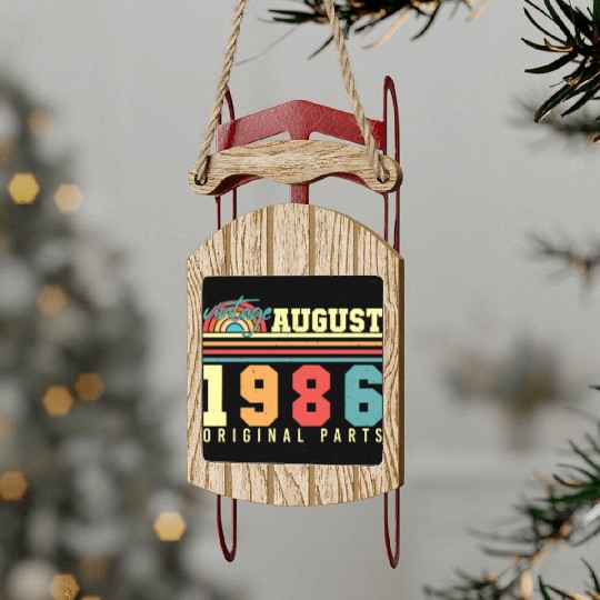 Birthday Greeting For 1986 August Sled Ornaments