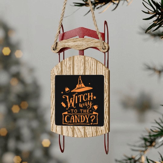 Witch Way To The Candy Hat Halloween Holiday Sled Ornaments