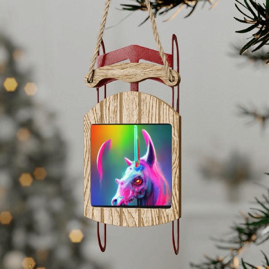 Heavy metal rainbow ultra unicorn Sled Ornaments