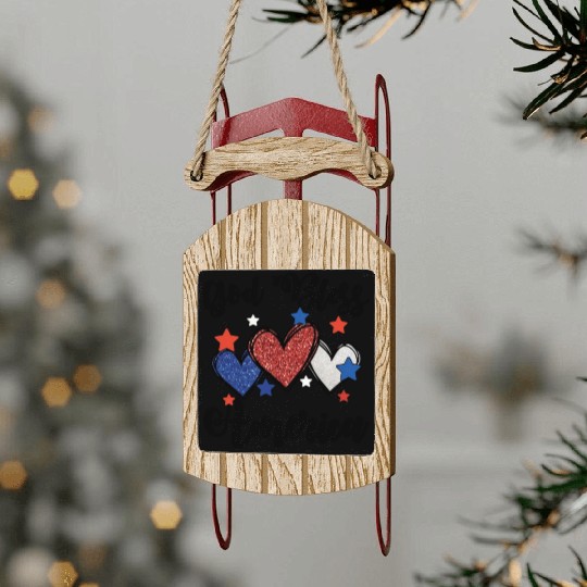 God Bless America Patriotic USA Hearts 4th of July Sled Ornaments
