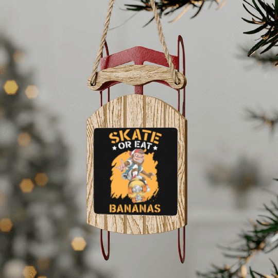Skate Or Eat Bananas Chimpanzee Monkey Skater Sled Ornaments