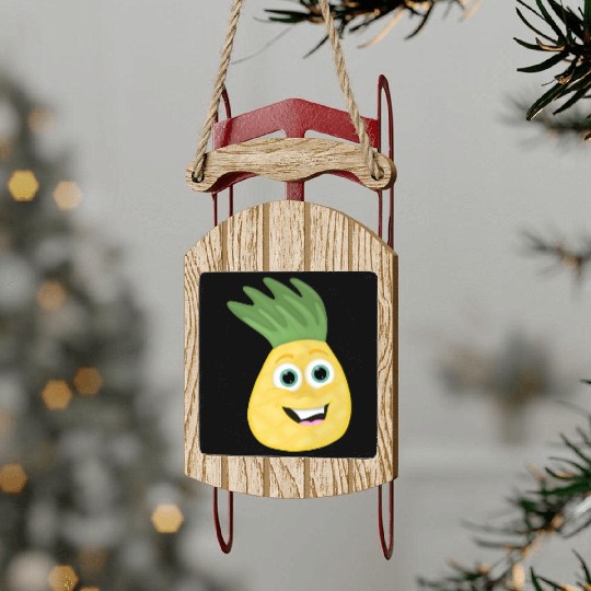 Pineapple Cartoon kawaii Anime funny face Sled Ornaments