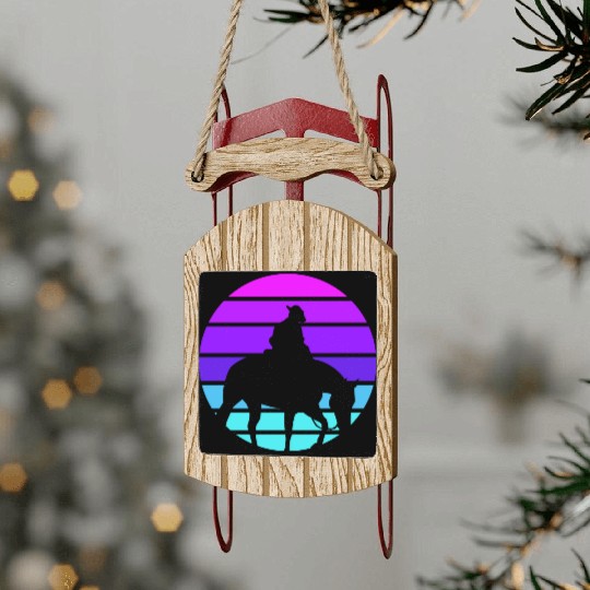 Synthwave Cowboy Horse Wrangler Gift Sled Ornaments