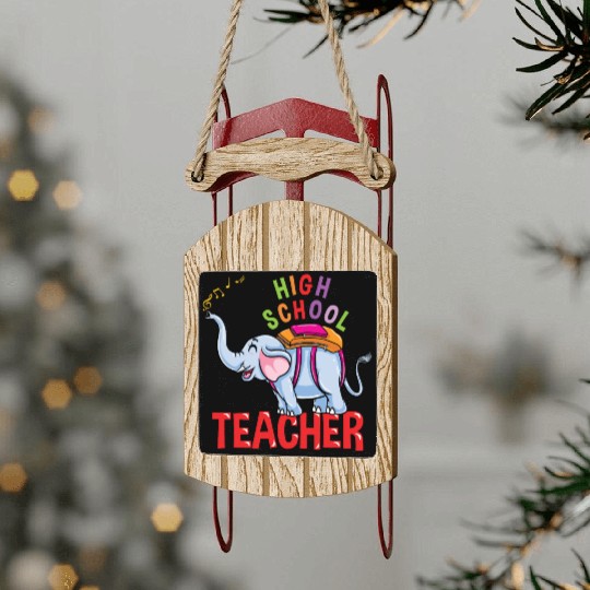 Back To School Elephant High School Teacher Sled Ornaments