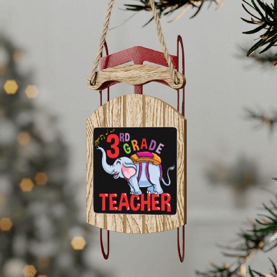 Back To School Elephant 3rd Grade Teacher Sled Ornaments