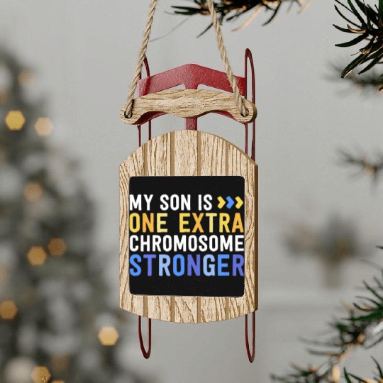 Family Down Syndrome Awareness My Son One Extra Sled Ornaments