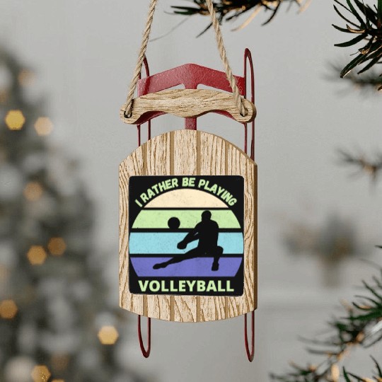 I rather be playing volleyball retro sunset Sled Ornaments