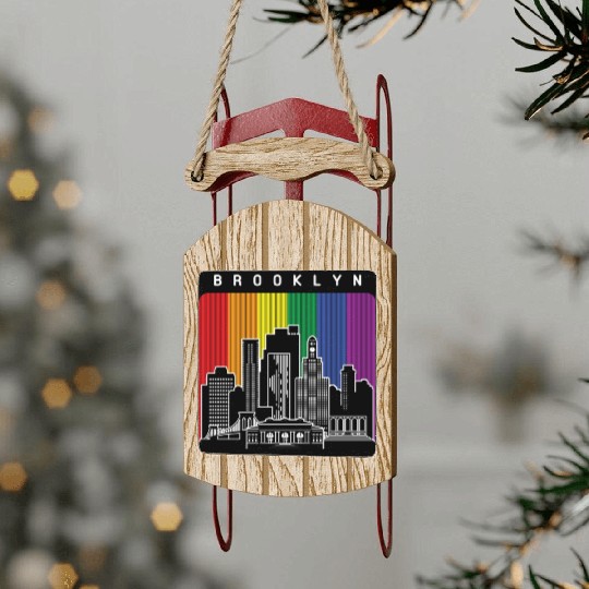 Brooklyn New York Skyline Rainbow Flag Sled Ornaments