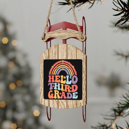 Hello Third Grade Boho Rainbow Back To School Sled Ornaments