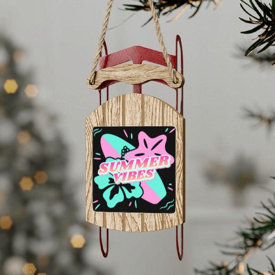 Summer Vibes - Beach, surf, hibiscus and starfish Sled Ornaments