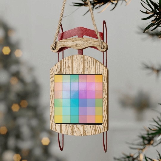 Rainbow Shimmer Multi Squares Pattern Sled Ornaments