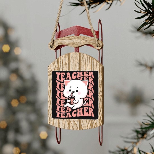 Boba Tea Teacher Cute Kawaii Cat Back To School Sled Ornaments