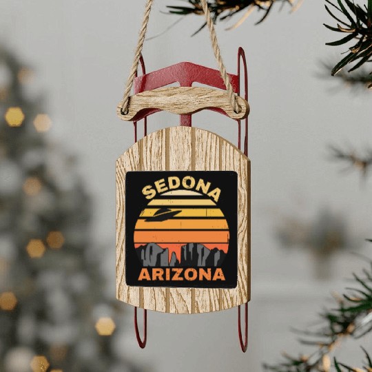 Sedona Arizonna Retro Sunset and UFO Sled Ornaments