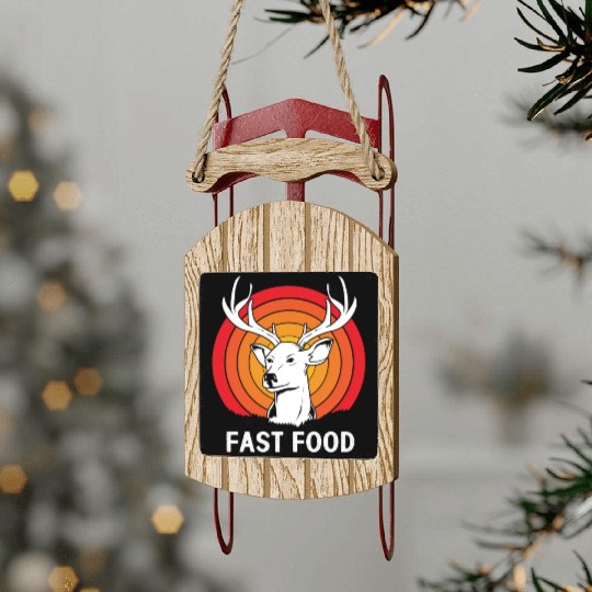 Retro Deer Hunting Funny Hunter Fast Food Deer Sled Ornaments
