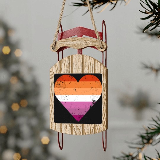 Lesbian Pride Heart Flag Sled Ornaments