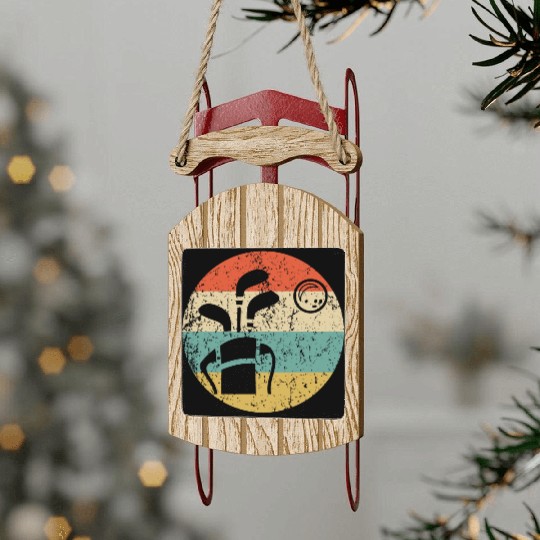Golf Clubs and Ball Icon Retro Golfing Sled Ornaments