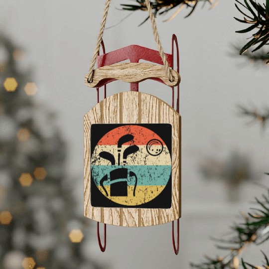 Golf Clubs and Ball Icon Retro Golfing Sled Ornaments