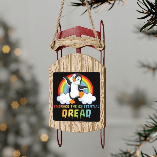 Embrace The Existential Dread Penguin Rainbow Sled Ornaments