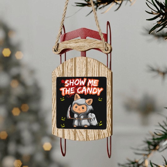 Show Me The Candy Halloween Costume Trick Or Treat Sled Ornaments