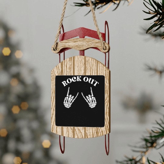 rock out skeleton hand pace sign rock and roll Sled Ornaments