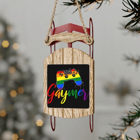 Funny Gaymer Controller Gay Gamer Rainbow LGBT Sled Ornaments