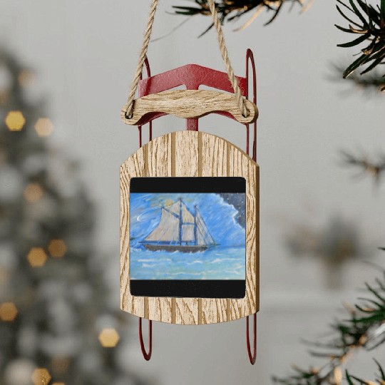 DSCN2921 schooner, rainy night, sail boat, stormy, Sled Ornaments
