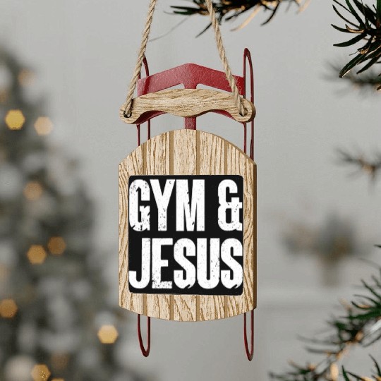 Gym and Jesus Christian Workout Gym and Jesus Sled Ornaments