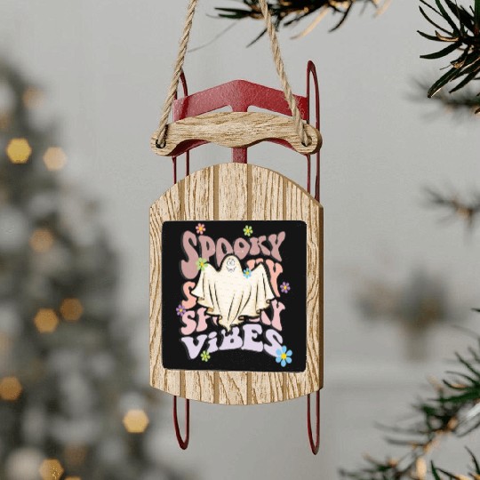 Spooky Season Retro Wavy Halloween Ghost Sled Ornaments