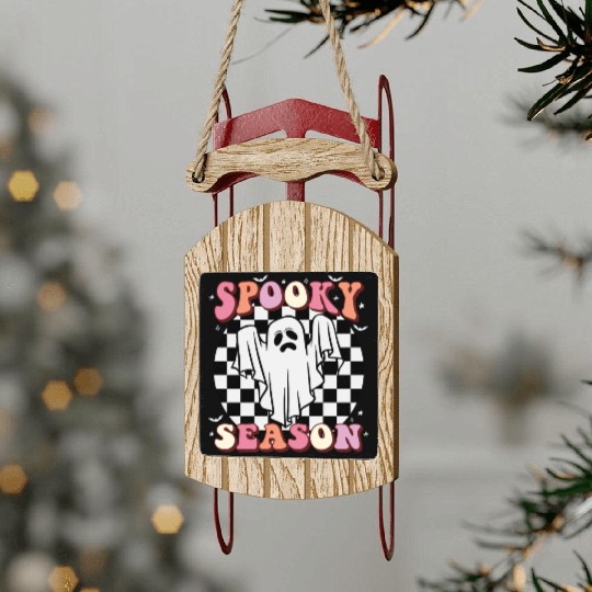 Spooky Season Halloween Vintage Text Design Sled Ornaments