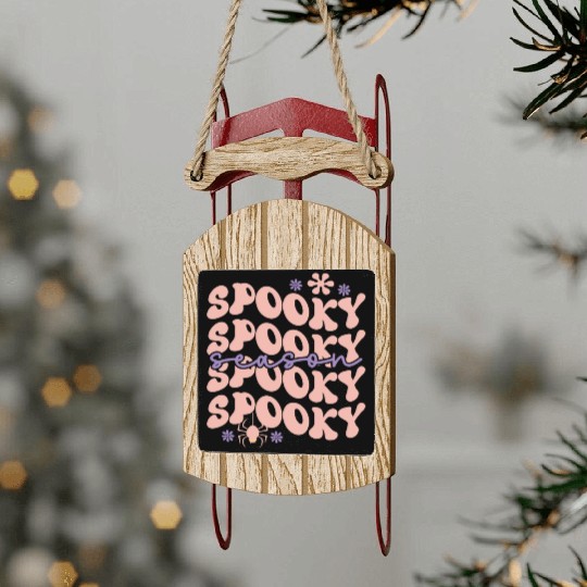 Spooky Spooky Season Cute Retro Wavy Text Design Sled Ornaments