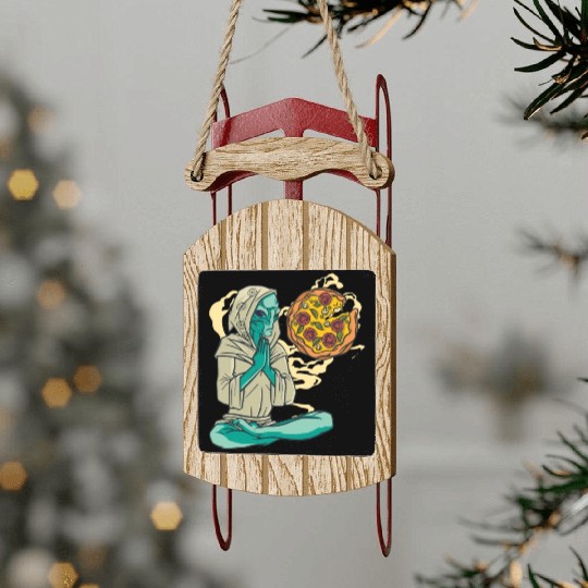 Pizza Alien Sled Ornaments
