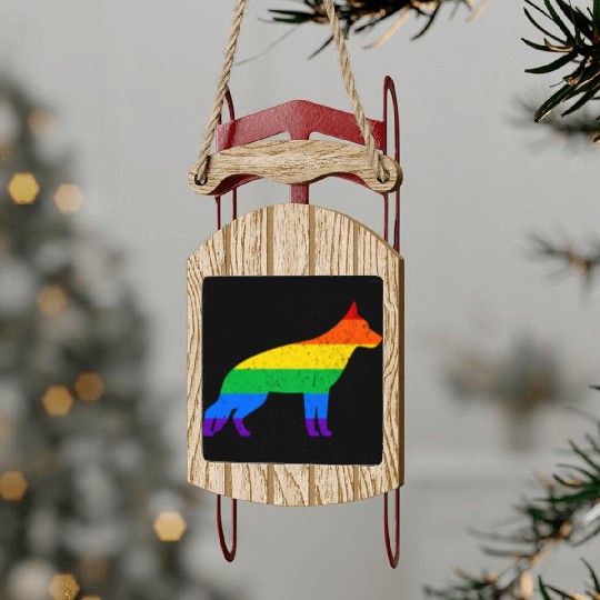 LGBT German Shepherd Rainbow Flag Sled Ornaments