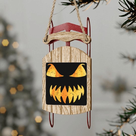 Retro Jack O Lantern Scary Carved Pumpkin Face Sled Ornaments
