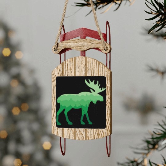 Moose and Mountain Biker (Green) Sled Ornaments