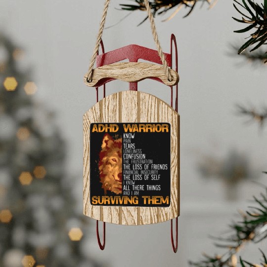 ADHD Warrior Embrace Neurodiversity ADHD Awareness Sled Ornaments