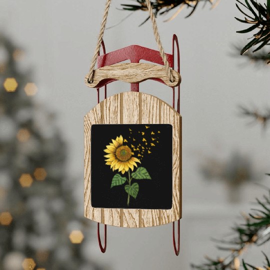 Sunflower Birds Cute Floral Birdwatching Sled Ornaments