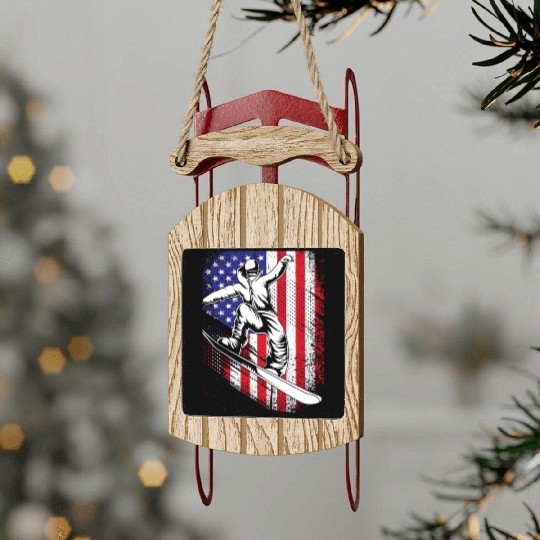 Patriotic Snowboarder American Flag Snowboarding Sled Ornaments