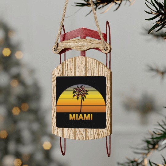 Miami Florida Palm Tree Christmas Lights Family Sled Ornaments