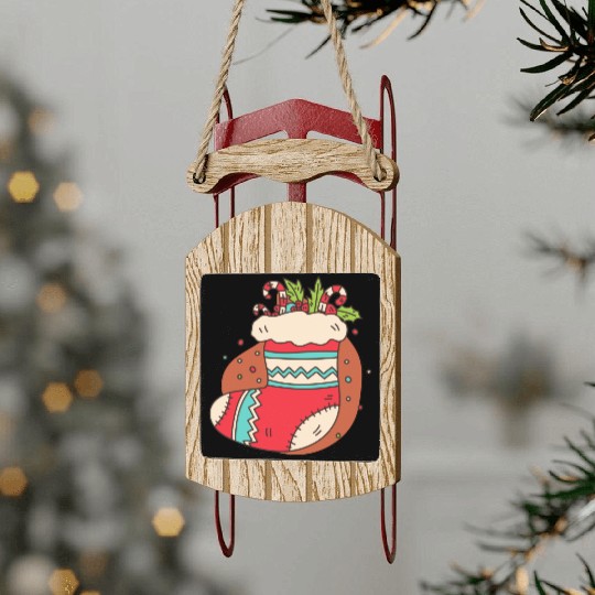 christmas sock with candy canes Sled Ornaments