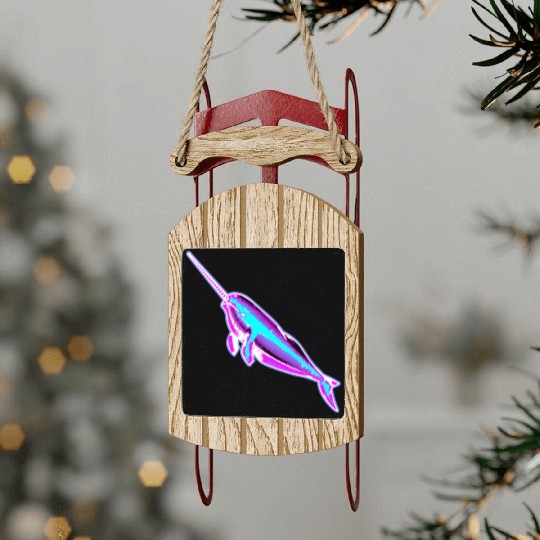 Synthwave Narwhal Sled Ornaments