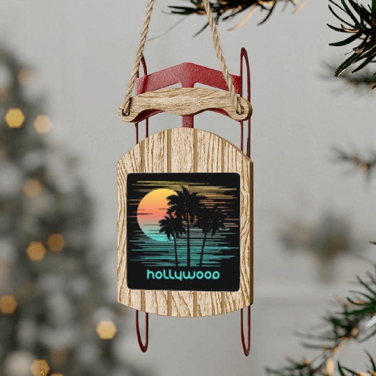 Hollywood California Stylish Souvenir Vacation Sled Ornaments