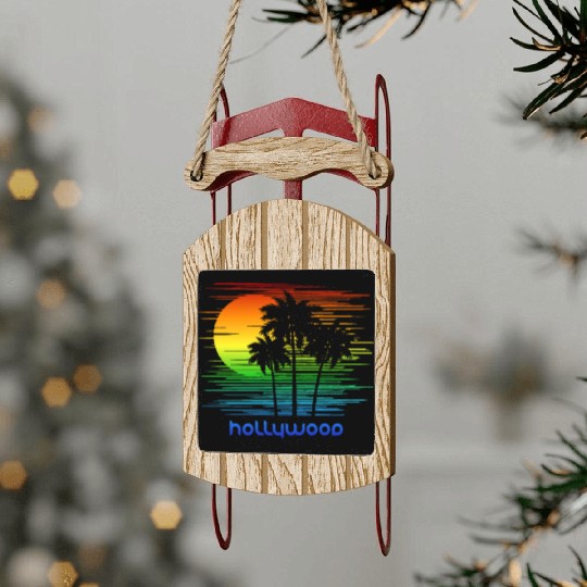 Hollywood California LGBTQ Rainbow Flag Pride Sled Ornaments
