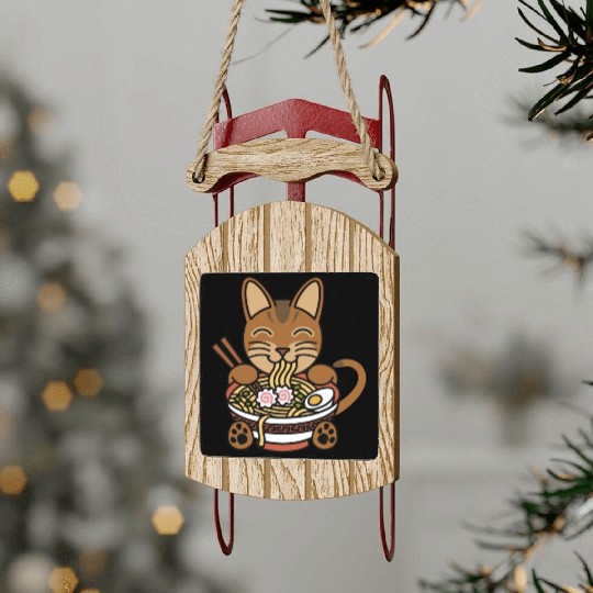 Abyssinian Cat Ramen Noodles Sled Ornaments