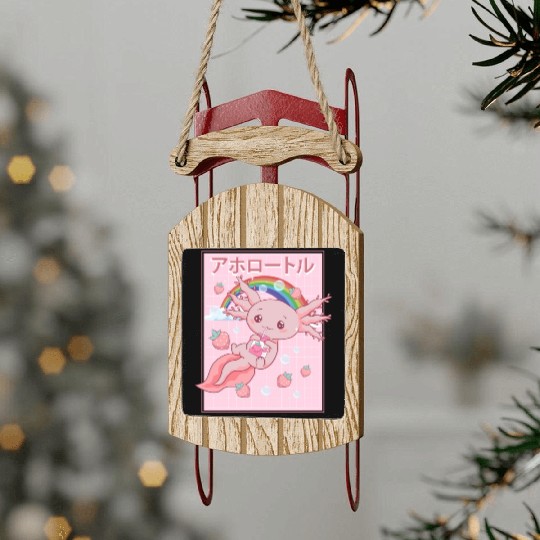 Kawaii Axolotl Strawberry Milk Sled Ornaments