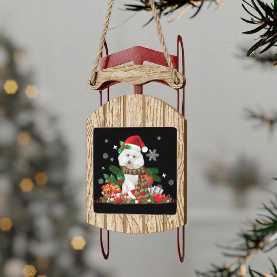 Christmas white Poodle Santa Claus Hat Sled Ornaments