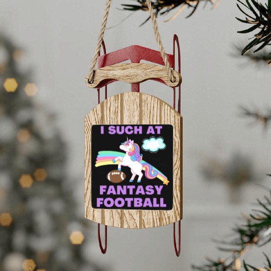 I Suck At Fantasy Football Funny Cute Unicorn Sled Ornaments