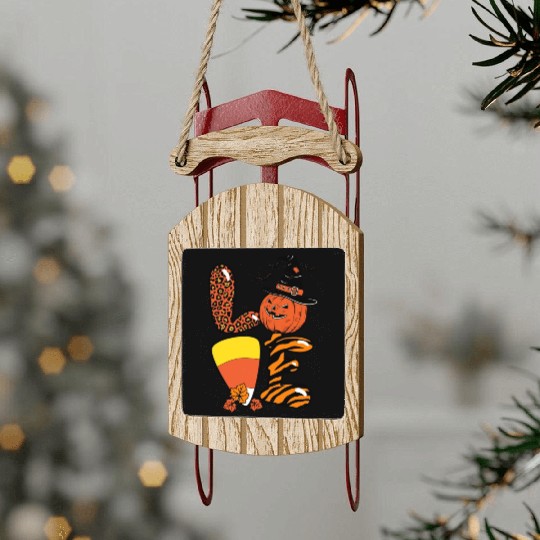 Halloween Love Candy Corn Sled Ornaments