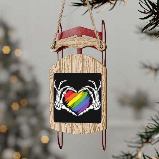 LGBT Gay Pride Zombie Skeleton Hand Heart Hallowee Sled Ornaments